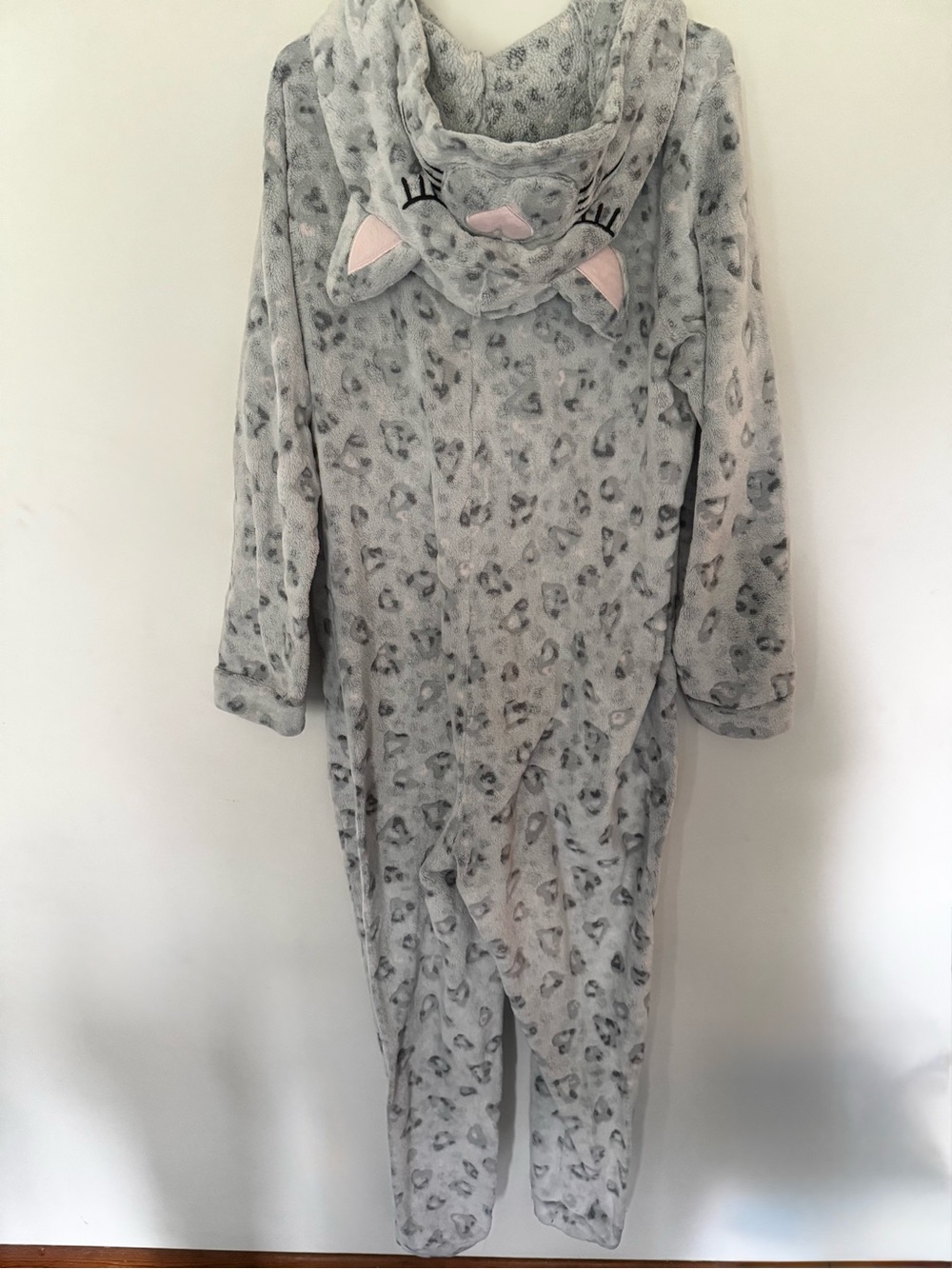 Grey Leopard Print Fleece Onesie Pajamas with Hood